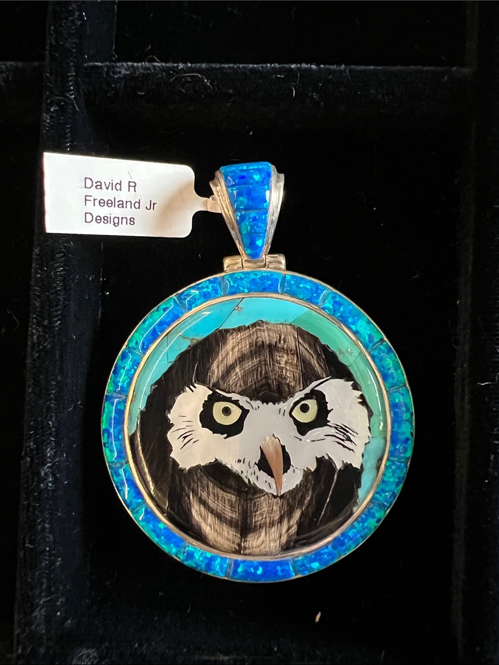 David R. Freeland Jr. Turquoise Owl Pendant - Blue & Turquoise
